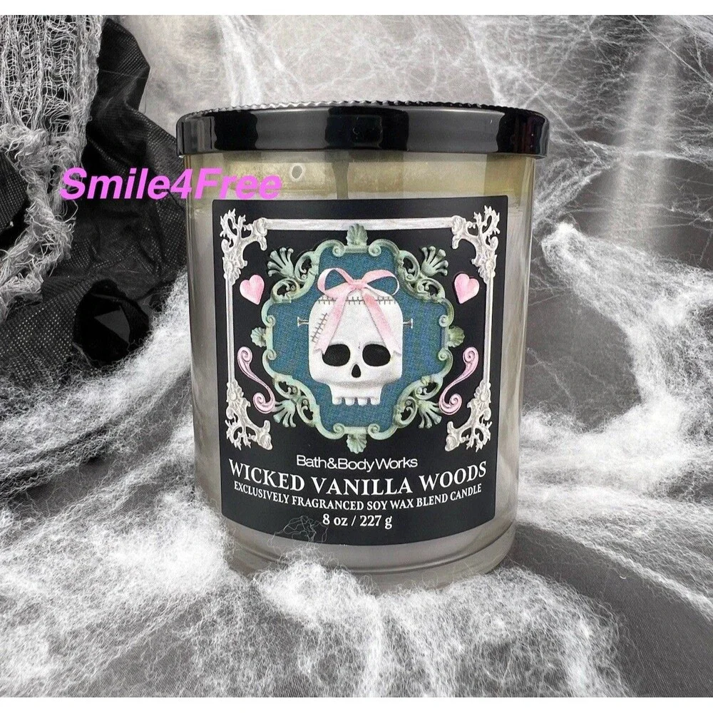 Bath & Body Works Wicked Vanilla‎ Woods Halloween 2025 Single Wick Candle Skull